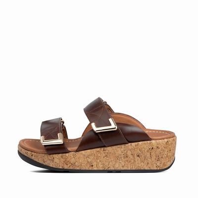 Sandalias Fitflop REMI Adjustable Leather Slides Mujer Chocolate Marrones | Chile-38726