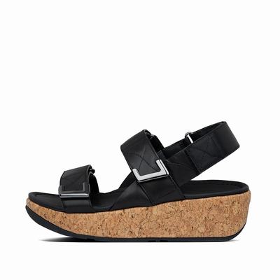 Sandalias Fitflop REMI Adjustable Leather Mujer Negras | Chile-78619