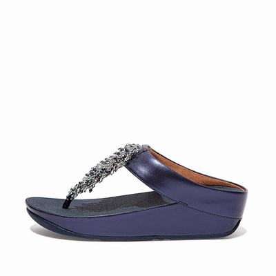 Sandalias Fitflop RUMBA Beaded Toe-Post Mujer Azul Marino | Chile-46081