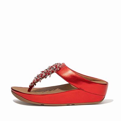 Sandalias Fitflop RUMBA Beaded Toe-Post Mujer Rojas | Chile-53729