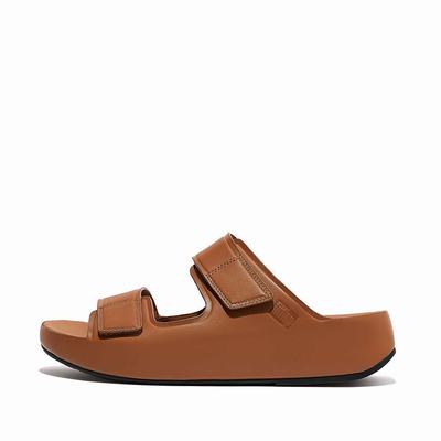 Sandalias Fitflop SAMEL Adjustable Leather Slides Hombre Marrones Claro | Chile-32706