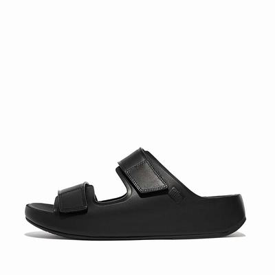 Sandalias Fitflop SAMEL Adjustable Leather Slides Hombre Negras | Chile-95186