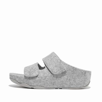 Sandalias Fitflop SHUV E01 Adjustable Two-Bar Felt Slides Mujer Gris | Chile-01942