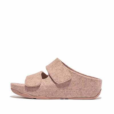 Sandalias Fitflop SHUV E01 Adjustable Two-Bar Felt Slides Mujer Beige | Chile-14269