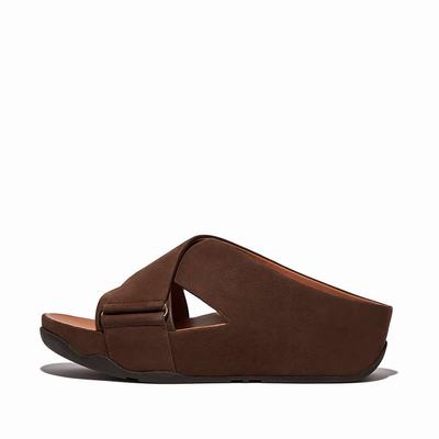 Sandalias Fitflop SHUV Nubuck Cross Slides Mujer Marrones | Chile-45392