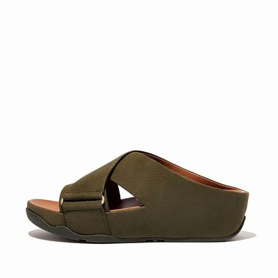 Sandalias Fitflop SHUV Nubuck Cross Slides Mujer Verde Oliva | Chile-81649