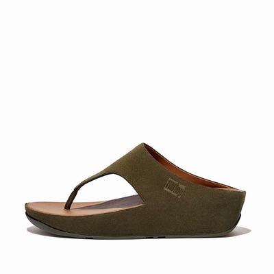 Sandalias Fitflop SHUV Suede Toe-Post Mujer Verde Oliva | Chile-35864