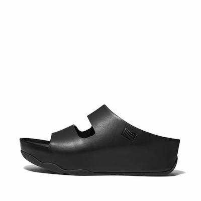 Sandalias Fitflop SHUV Two-Bar Leather Slides Mujer Negras | Chile-47120