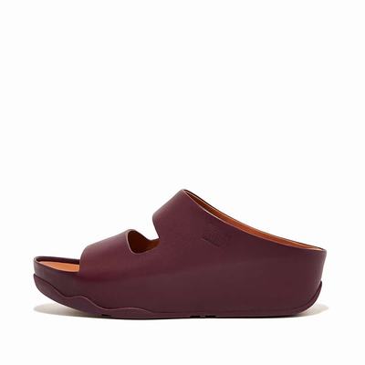 Sandalias Fitflop SHUV Two-Bar Leather Slides Mujer Burdeos | Chile-73061