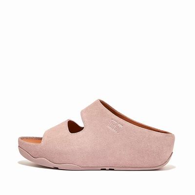 Sandalias Fitflop SHUV Two-Bar Suede Slides Mujer Rosas | Chile-81267