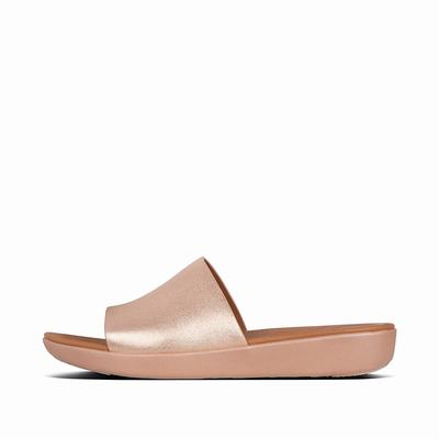 Sandalias Fitflop SOLA Leather Slides Mujer Rosas Doradas | Chile-08432