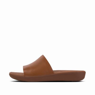 Sandalias Fitflop SOLA Leather Slides Mujer Marrones | Chile-47168