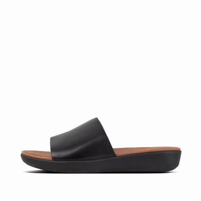 Sandalias Fitflop SOLA Leather Slides Mujer Negras | Chile-96823