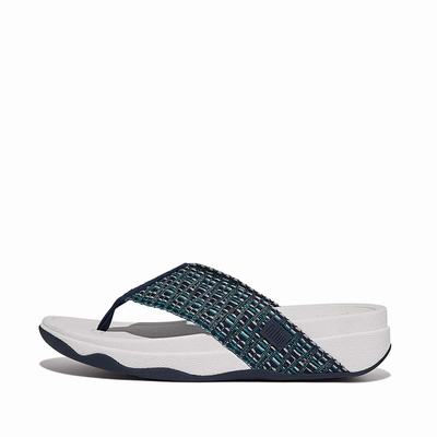 Sandalias Fitflop SURFA Geo-Webbing Toe-Post Mujer Azul Marino | Chile-61739