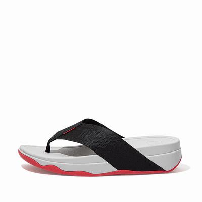 Sandalias Fitflop SURFA Woven-Logo Toe-Post Mujer Negras | Chile-38745