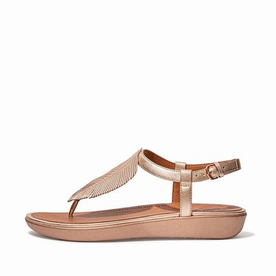 Sandalias Fitflop TIA Feather Metallic Leather Back-Strap Mujer Rosas Doradas | Chile-32789