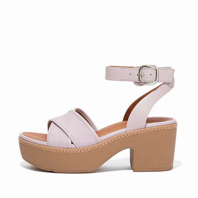 Sandalias con plataforma Fitflop PILAR Canvas Ankle-Strap Mujer Rosas | Chile-15687