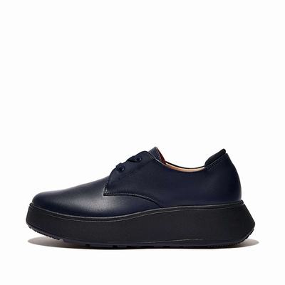 Zapatillas Fitflop F-MODE Leather Flatform Lace-Up Derbies Mujer Azul Marino | Chile-20683