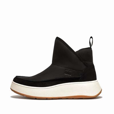 Zapatillas Fitflop F-MODE Nubuck-Mix Flatform Bootie Mujer Negras | Chile-24675