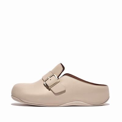 Zuecos Fitflop SHUV Buckle Strap Leather Mujer Gris Beige | Chile-19456