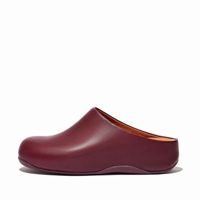 Zuecos Fitflop SHUV Leather Mujer Burdeos | Chile-42956