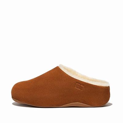 Zuecos Fitflop SHUV Shearling-Lined Suede Mujer Marrones Claro | Chile-18394