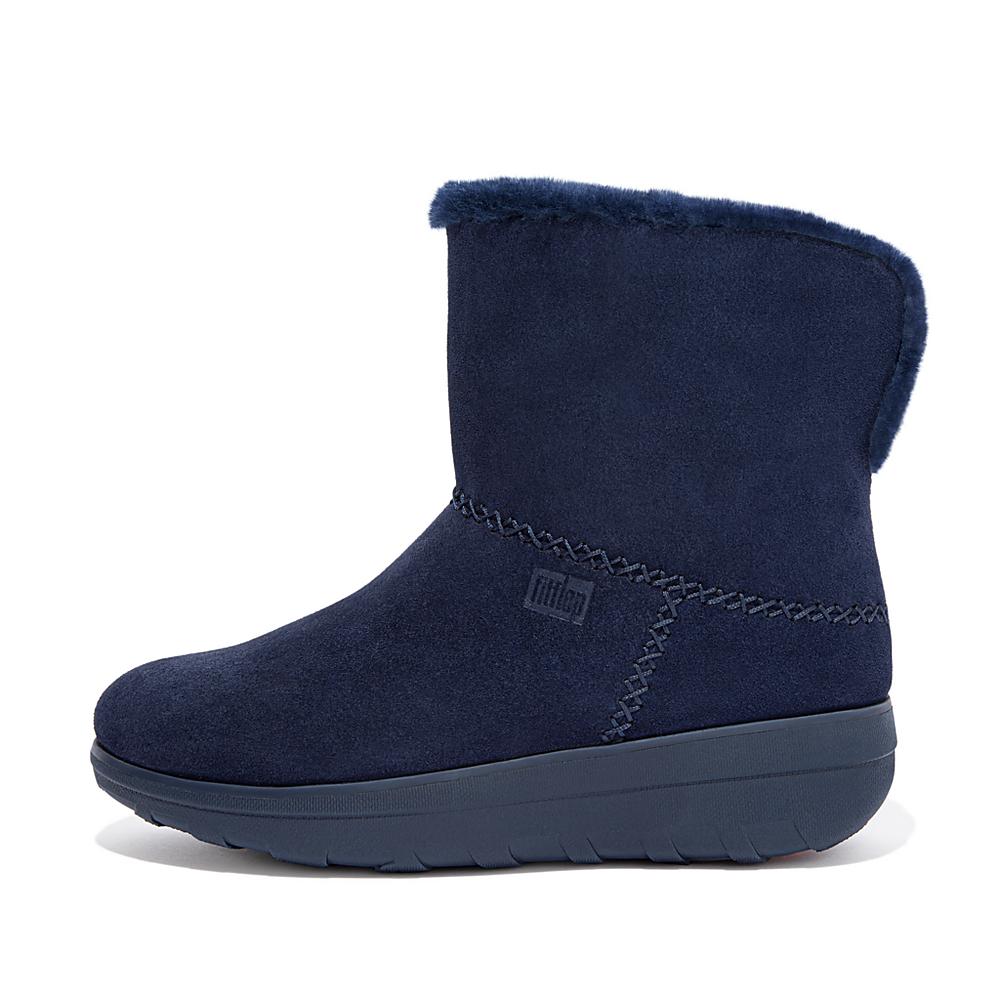 Botas de Invierno Fitflop MUKLUK SHORTY Shearling-Lined Suede Mujer Azul Marino | Chile-71302