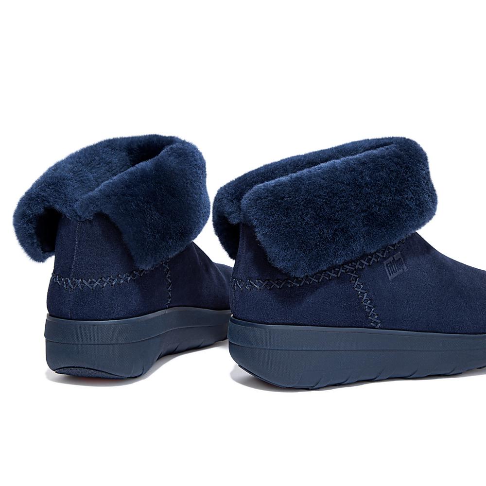 Botas de Invierno Fitflop MUKLUK SHORTY Shearling-Lined Suede Mujer Azul Marino | Chile-71302