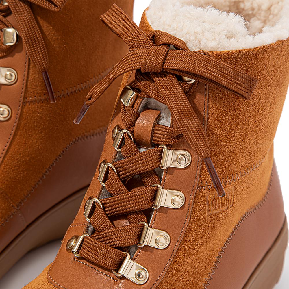 Botas de Invierno Fitflop MUKLUK Shearling-Lined Laced Mujer Marrones Claro | Chile-04579