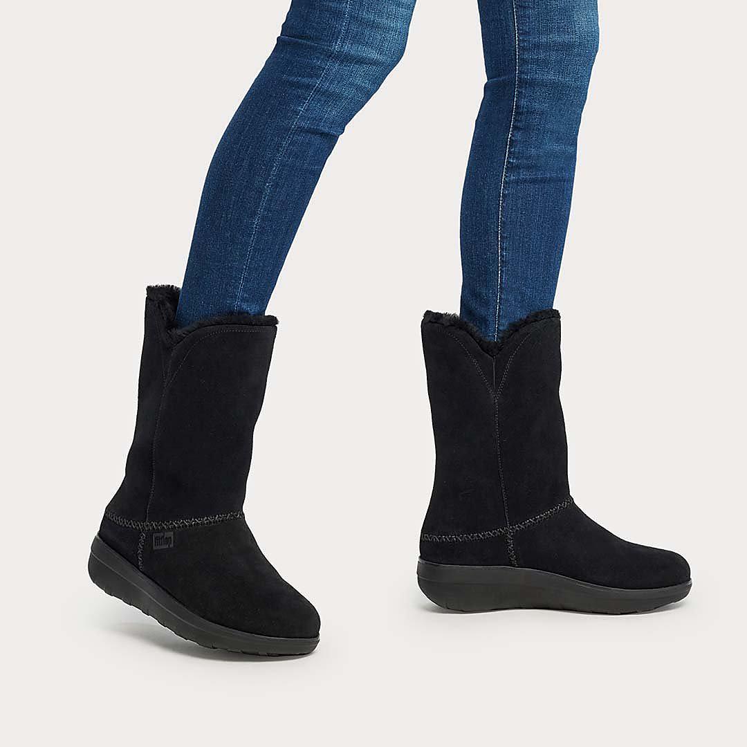 Botas de Invierno Fitflop MUKLUK Shearling-Lined Suede Calf Mujer Negras | Chile-39026