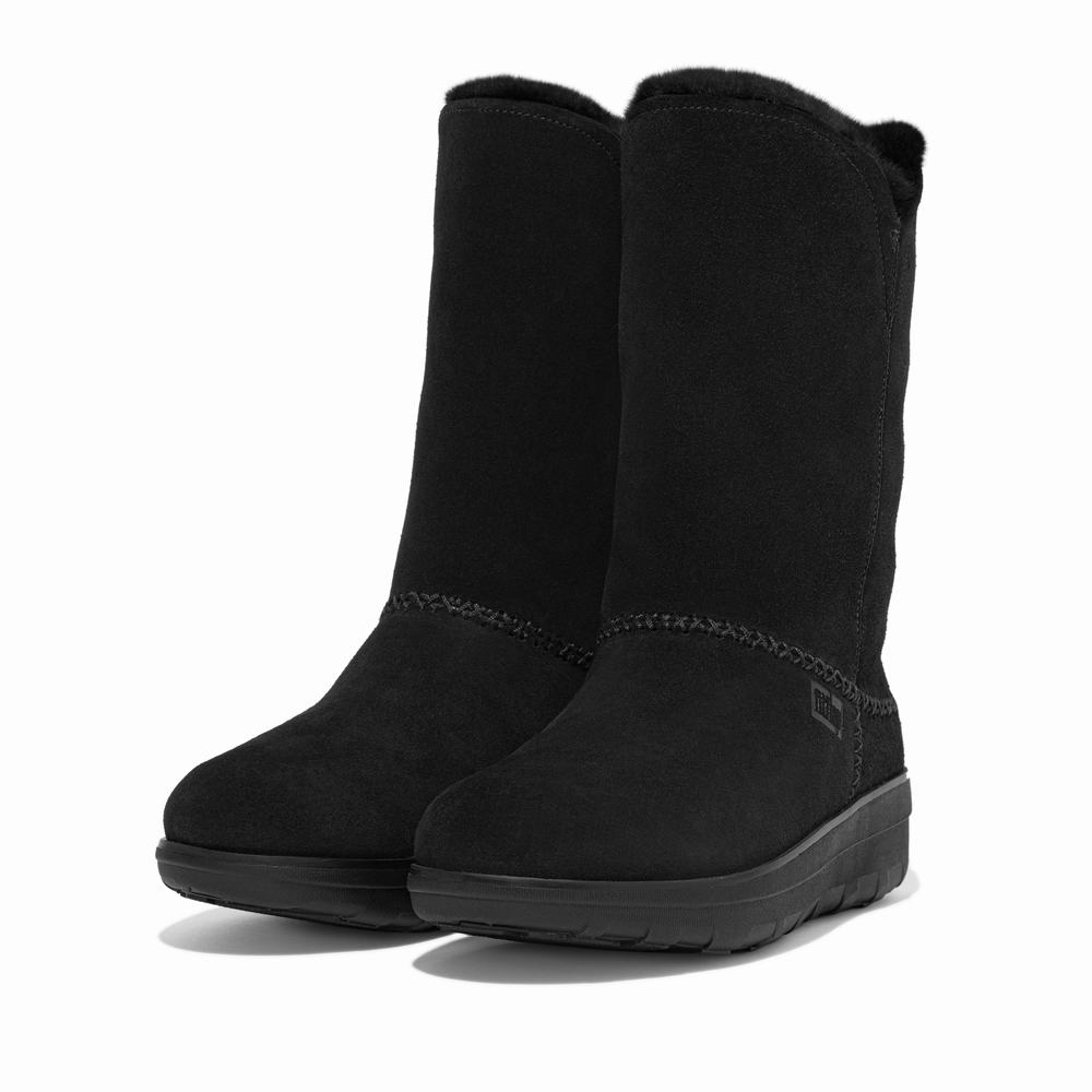 Botas de Invierno Fitflop MUKLUK Shearling-Lined Suede Calf Mujer Negras | Chile-39026