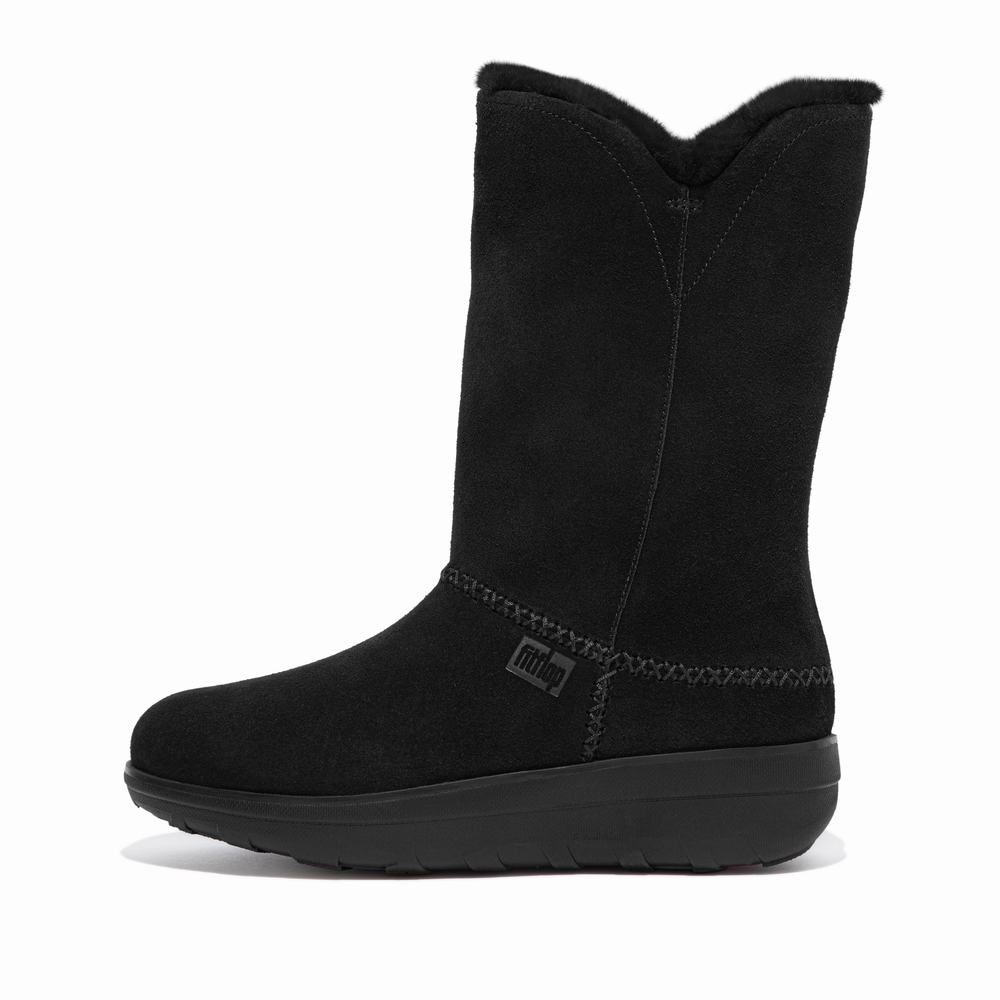 Botas de Invierno Fitflop MUKLUK Shearling-Lined Suede Calf Mujer Negras | Chile-39026