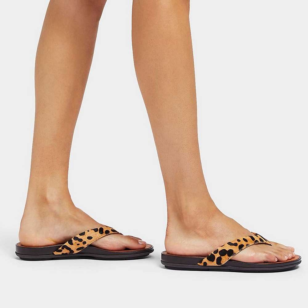 Chanclas Fitflop GRACIE Leopard-Print Leather Mujer Leopardo | Chile-24398