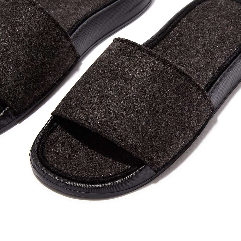 Chanclas Fitflop IQUSHION E01 Felt Slides Mujer Negras | Chile-50817