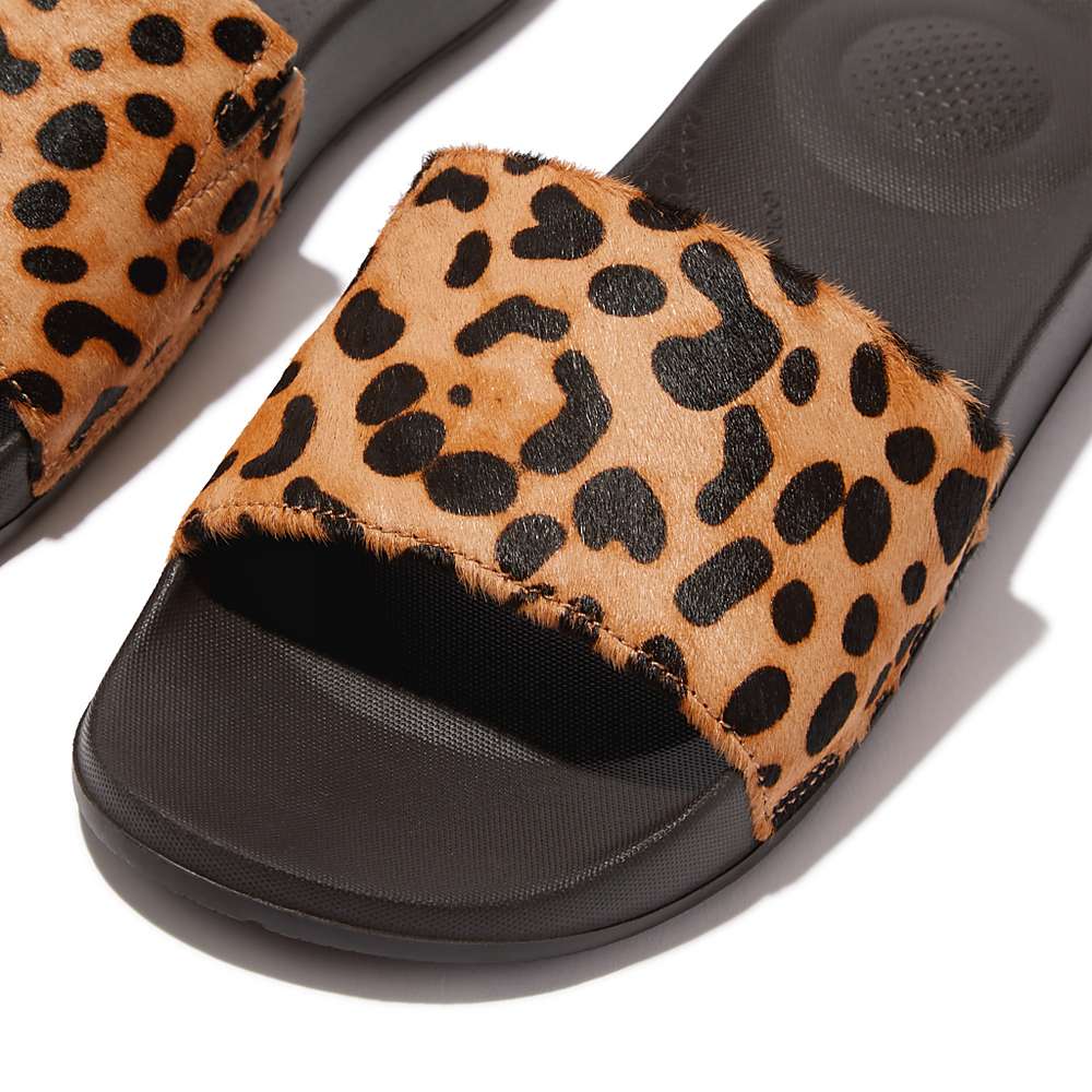 Chanclas Fitflop IQUSHION Leopard-Print Leather Slides Mujer Leopardo | Chile-54197