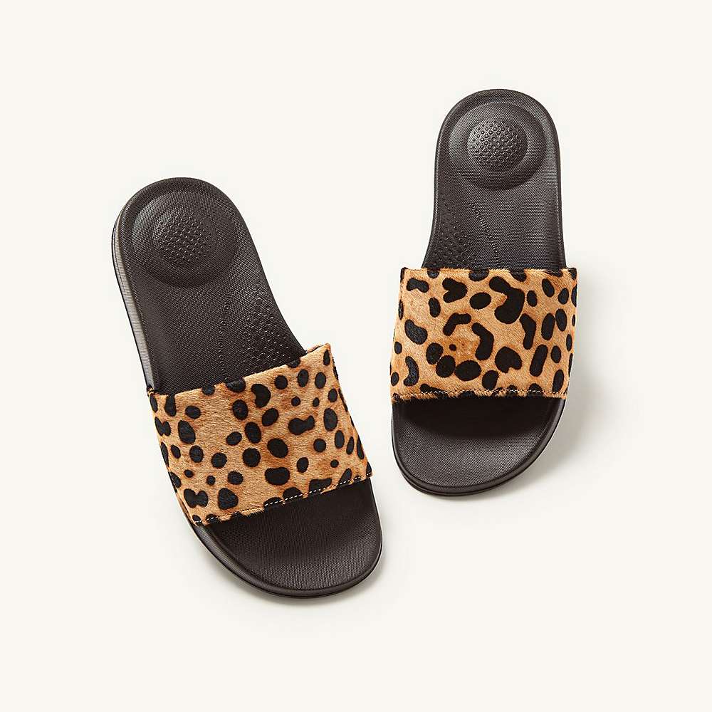 Chanclas Fitflop IQUSHION Leopard-Print Leather Slides Mujer Leopardo | Chile-54197