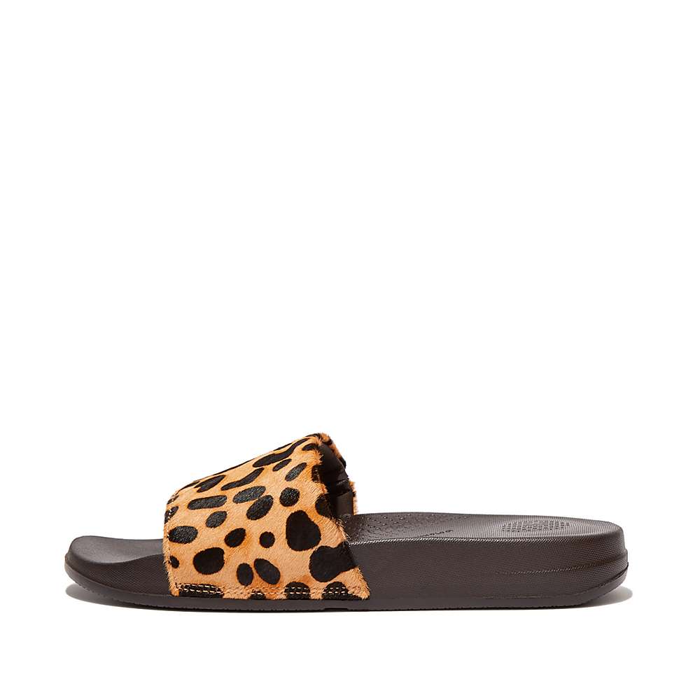 Chanclas Fitflop IQUSHION Leopard-Print Leather Slides Mujer Leopardo | Chile-54197