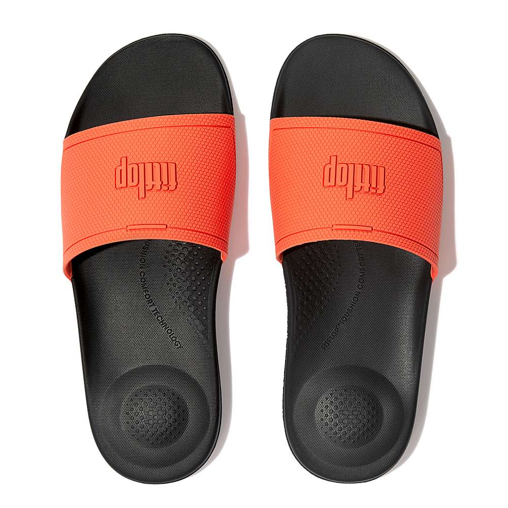 Chanclas Fitflop IQUSHION Pool Hombre Negras Naranjas | Chile-57931