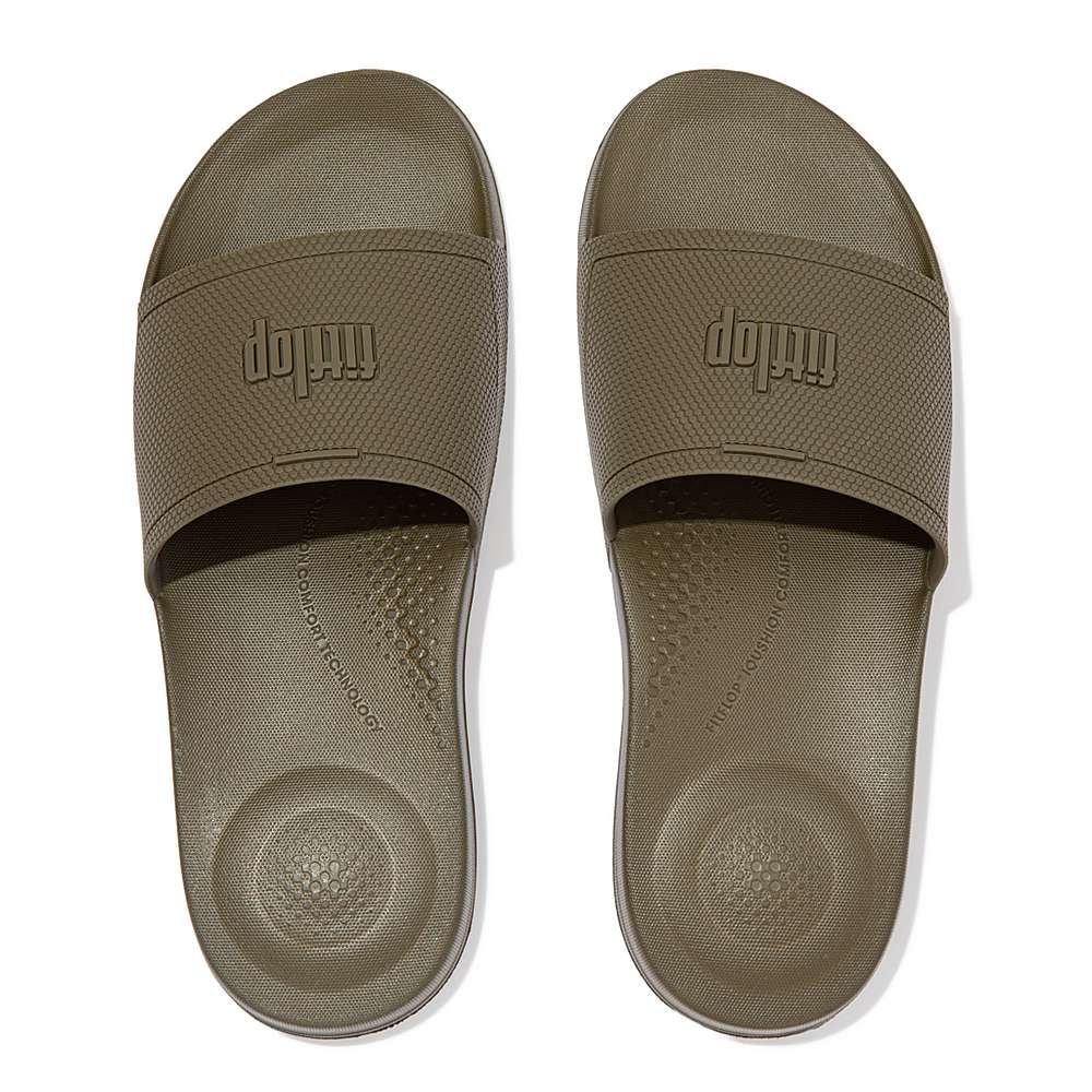 Chanclas Fitflop IQUSHION Pool Slides Hombre Verde Oliva | Chile-79041