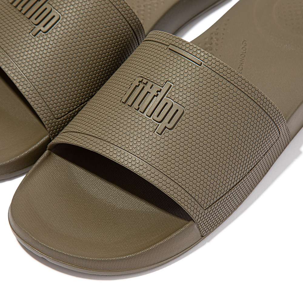 Chanclas Fitflop IQUSHION Pool Slides Hombre Verde Oliva | Chile-79041