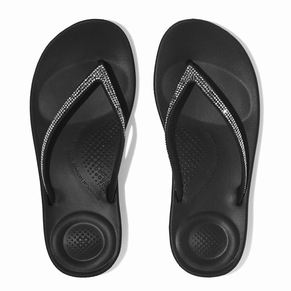 Chanclas Fitflop IQUSHION Sparkle Ergonomic Mujer Negras | Chile-23160