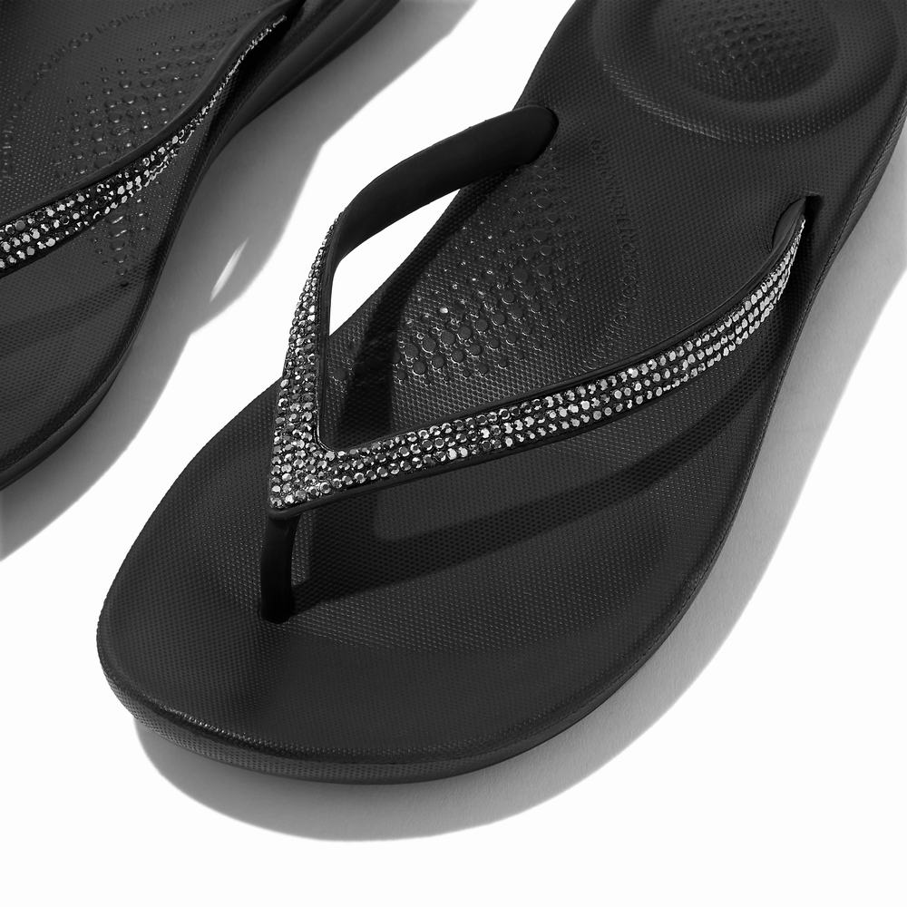 Chanclas Fitflop IQUSHION Sparkle Ergonomic Mujer Negras | Chile-23160