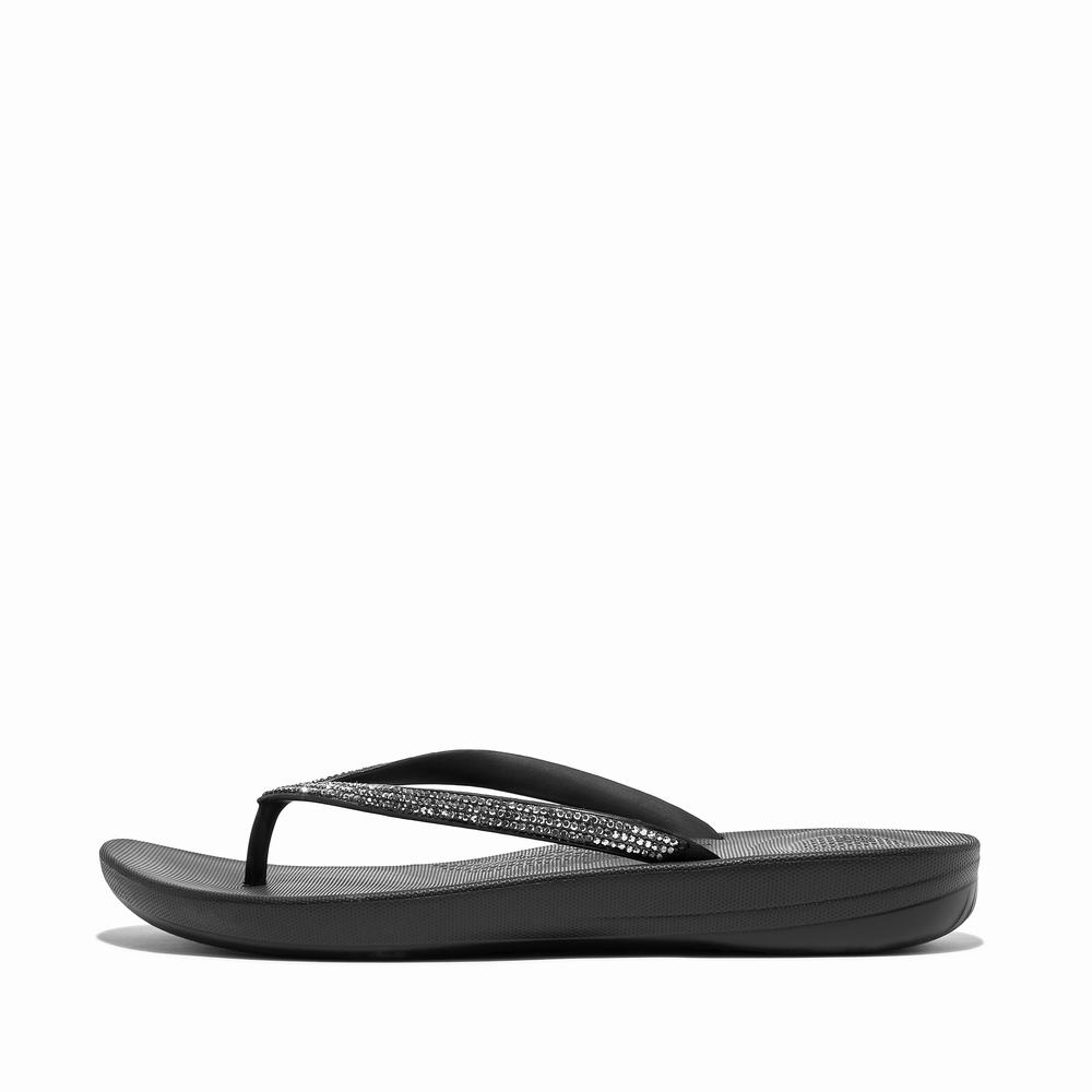 Chanclas Fitflop IQUSHION Sparkle Ergonomic Mujer Negras | Chile-23160