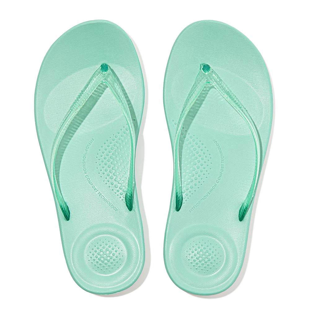 Chanclas Fitflop IQUSHION Transparent Mujer Verde | Chile-73895