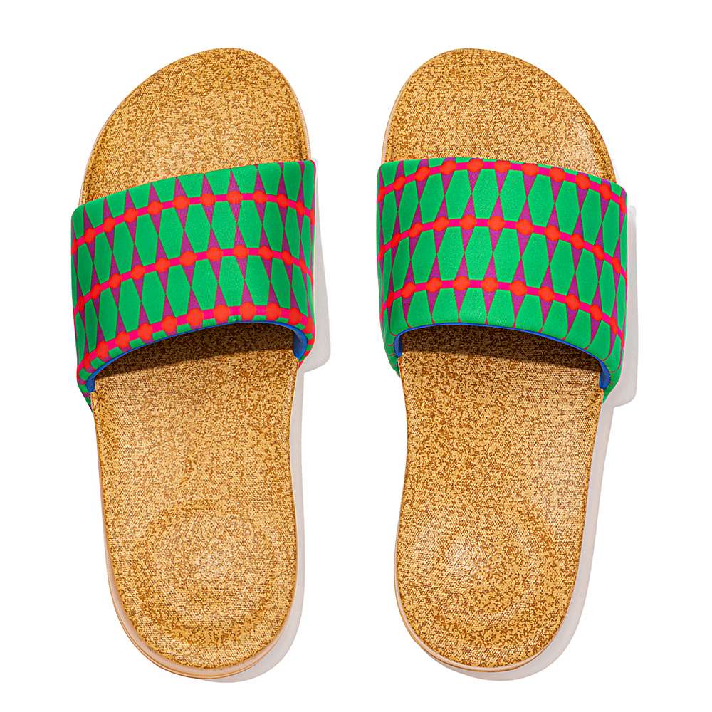 Chanclas Fitflop IQUSHION X Yinka Ilori Agua-Resistant Slides Hombre Verde Rojas | Chile-42857