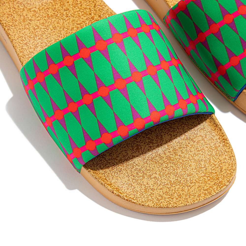 Chanclas Fitflop IQUSHION X Yinka Ilori Agua-Resistant Slides Hombre Verde Rojas | Chile-42857