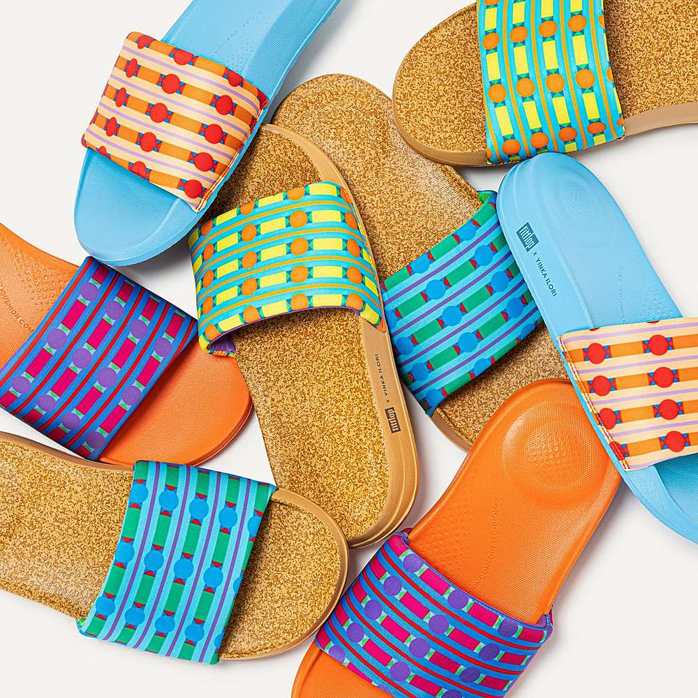 Chanclas Fitflop IQUSHION X Yinka Ilori Agua-Resistant Slides Mujer Naranjas | Chile-50124