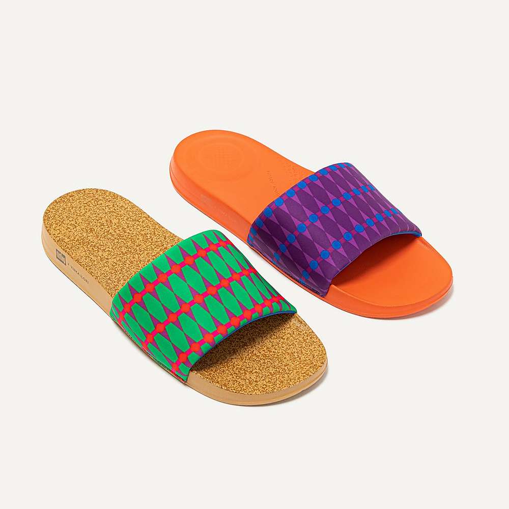 Chanclas Fitflop IQUSHION X Yinka Ilori Agua-Resistant Slides Hombre Moradas Azules | Chile-57890