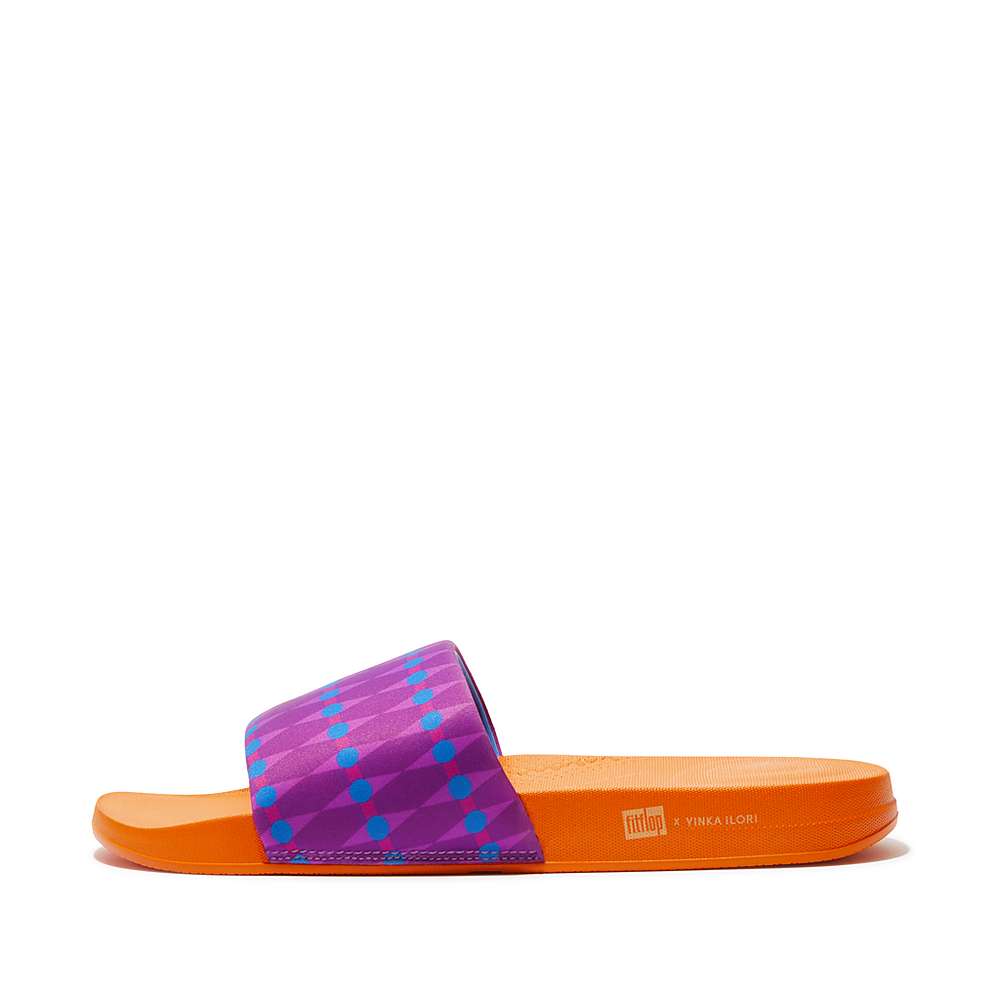 Chanclas Fitflop IQUSHION X Yinka Ilori Agua-Resistant Slides Hombre Moradas Azules | Chile-57890