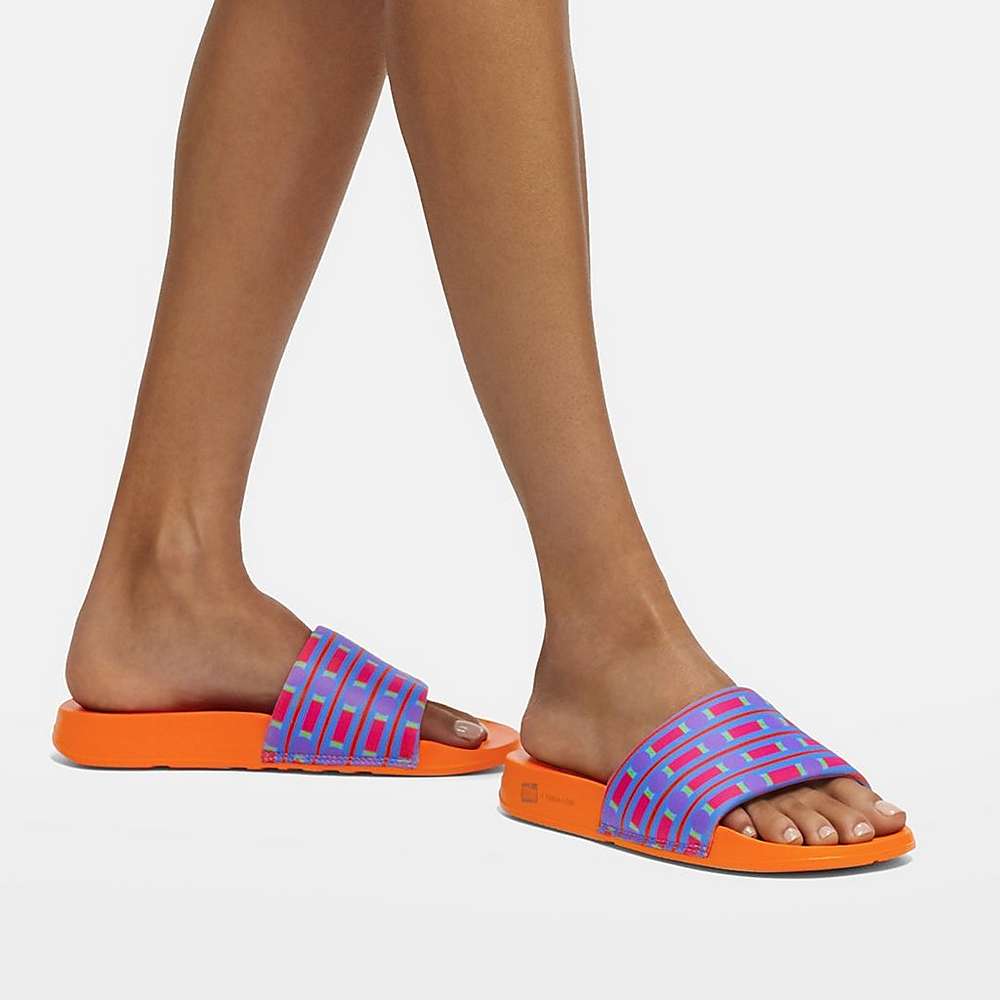 Chanclas Fitflop IQUSHION X Yinka Ilori Agua-Resistant Slides Mujer Azules | Chile-85674